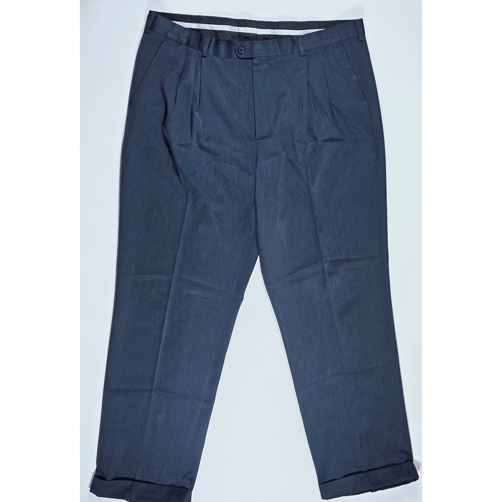 Perry Ellis Portfolio Men's 38x32 Navy Blue Pleated Cuffed Dress Pants Classic